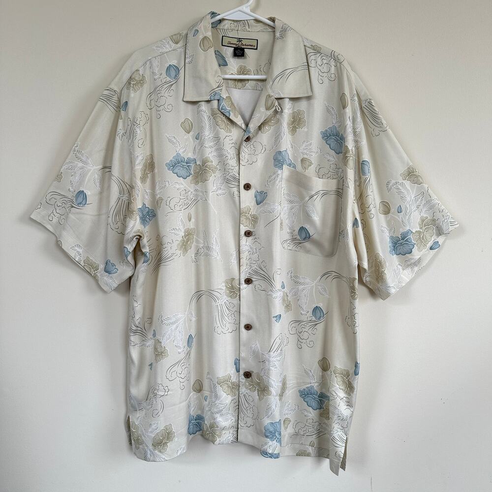 Tommy Bahama Washable Silk Hawaiian Shirt Tropical Floral Button Front Men's XL